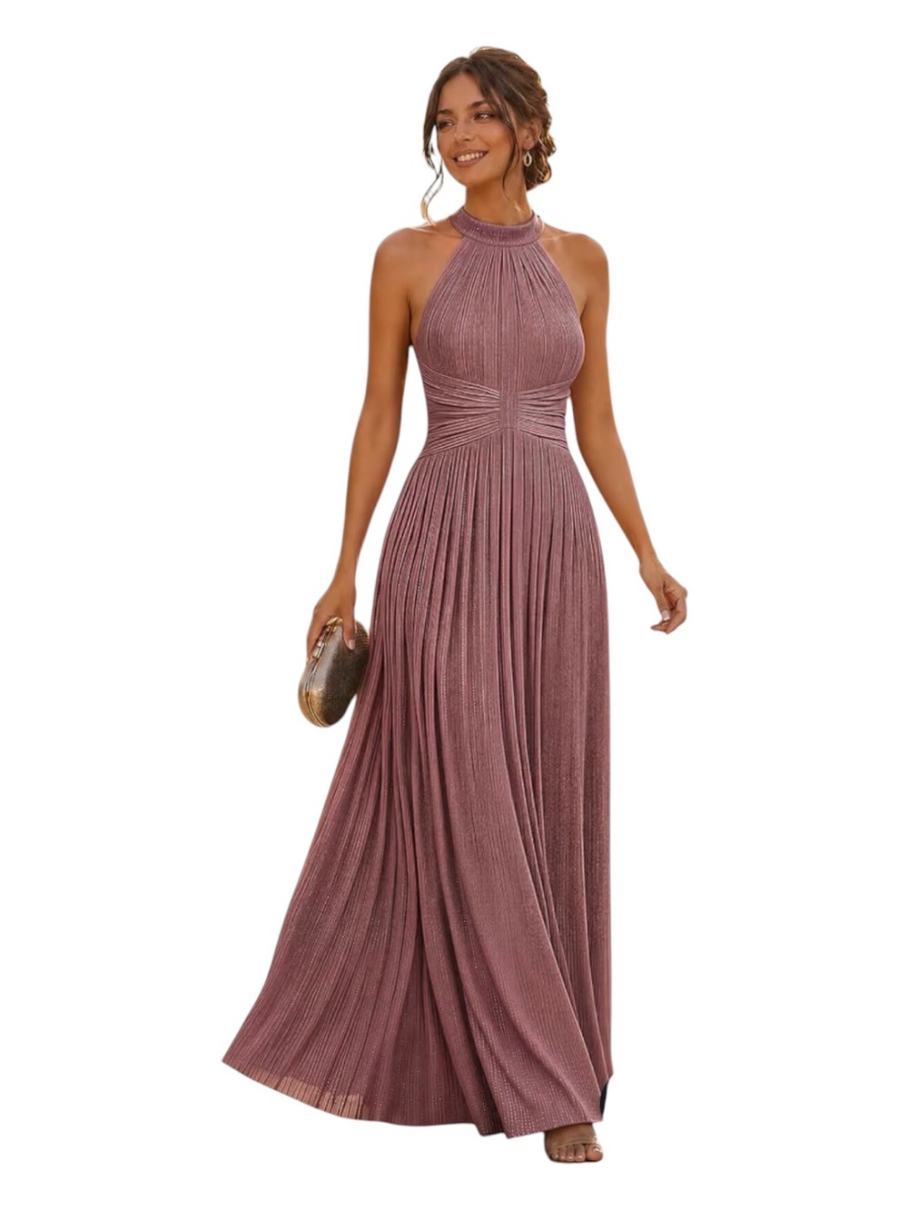 Ever-Pretty Women's Maxi Halter Formal Dress Stretchy Glitter Evening Gown - NWT